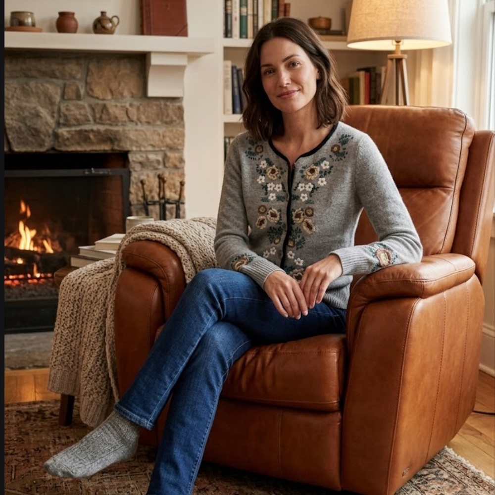 Gray Floral Embroidered Sweater